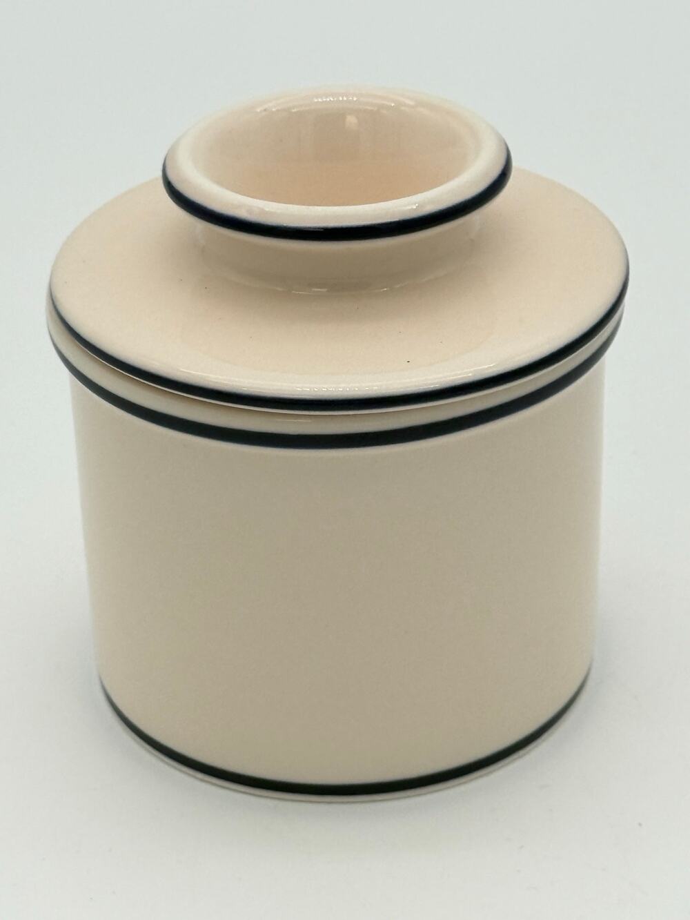 L. Tremain Butter Bell Crock Cream Navy Stripe Nautical French Farmhouse Ceramic